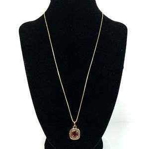 925 SS 24K Gold Plated Chain with Vintage Napier Gemstone Pendant Necklace 19”